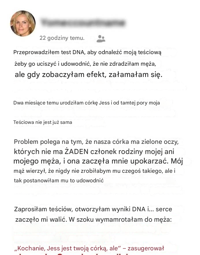 Nietypowe: szokująca prawda, którą ujawnia test DNA: myślałam, że zdradzam sekret mojej córki, ale to sekret mojej teściowej wszystko zepsuł