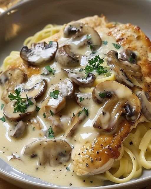 Oto przepis na pyszny makaron w kremowym sosie śmietanowym z kurczakiem i grzybami!