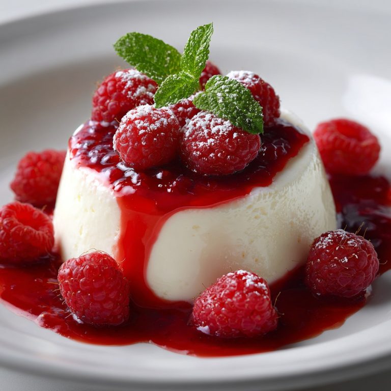 Lekka panna cotta z mlekiem migdałowym i sosem malinowym