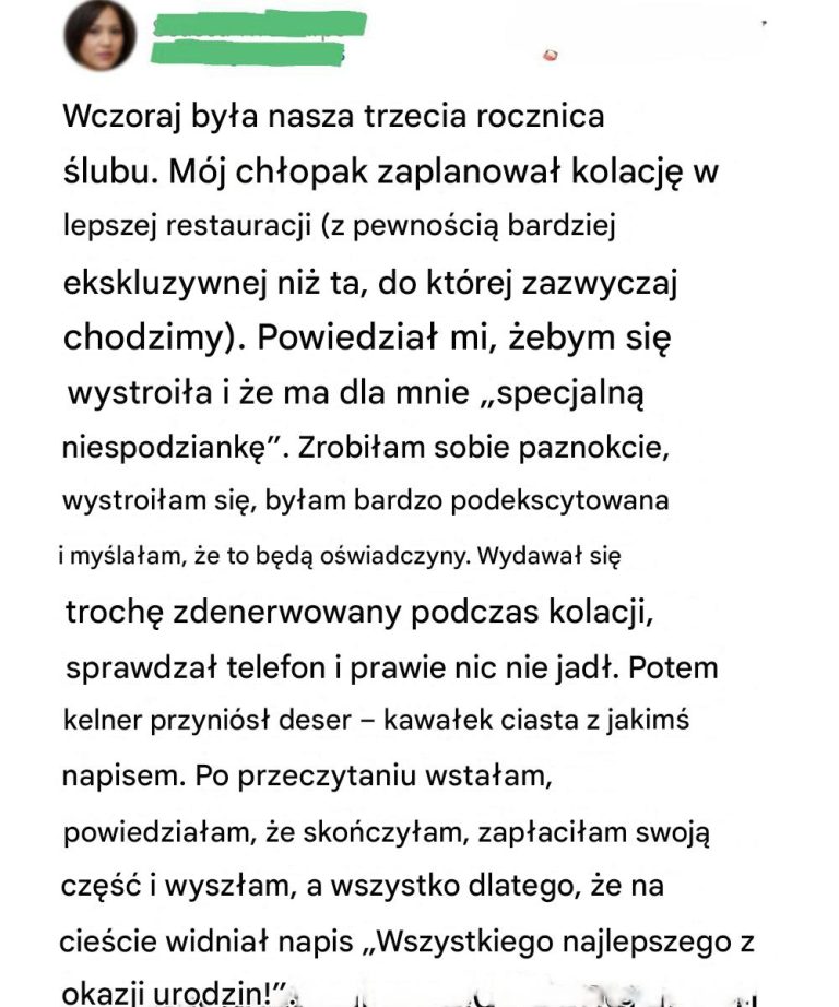 Spodziewałam się oświadczyn, ale on mnie upokorzył