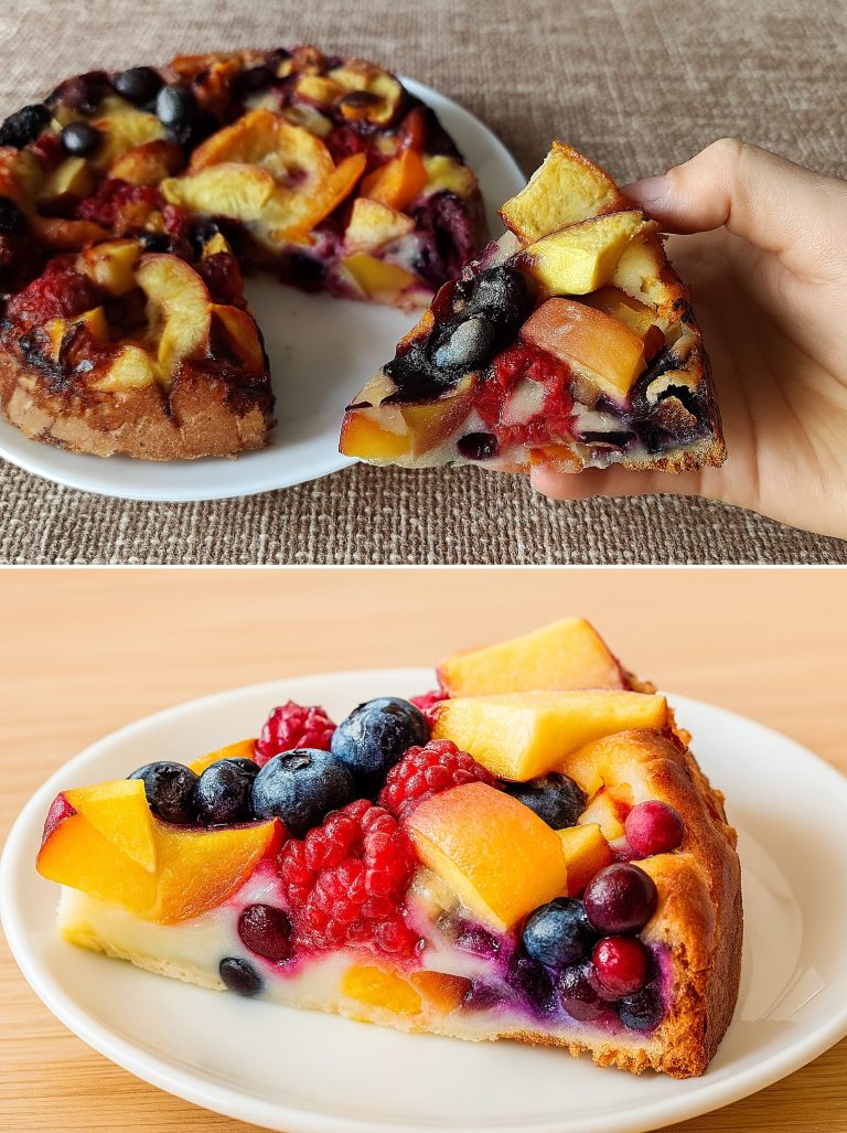 Przygotowałam ją z pozostałych mi owoców, bez włączania wagi. Ciasto owocowe stało się moim letnim śniadaniem, mając zaledwie 110 kcal!