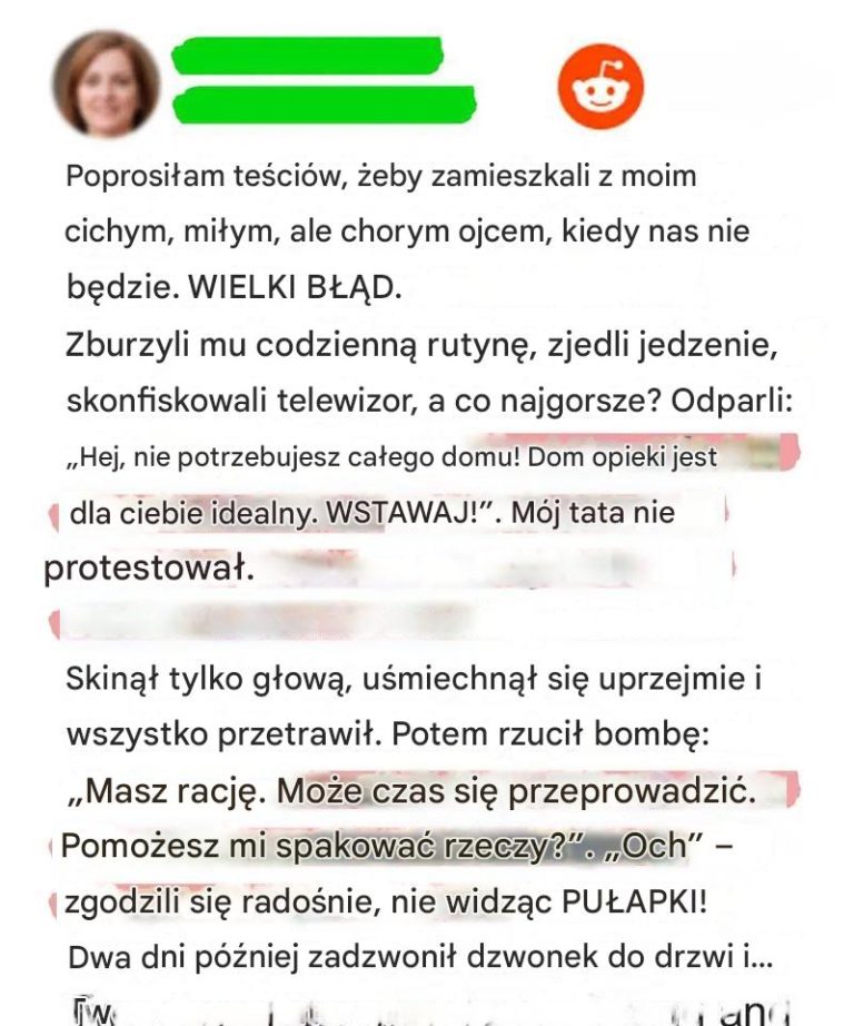 Moi teściowie próbowali wyrzucić mojego ojca z domu – jego sprytna zemsta pozostawiła ich bez słowa