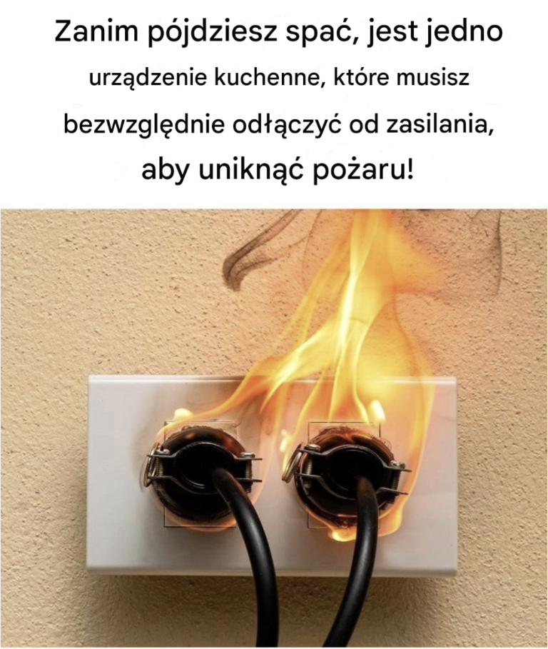 To urządzenie kuchenne należy odłączyć od zasilania przed pójściem spać, aby zapobiec ryzyku pożaru