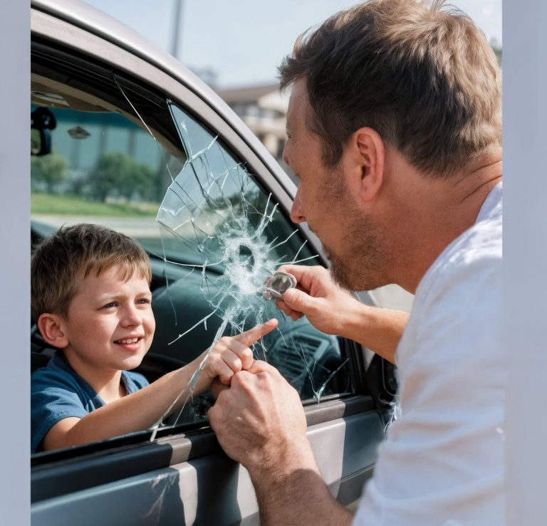 Mężczyzna ratuje swoje dziecko z zamkniętego samochodu, wybijając szybę, ale zamiast podziękować mu, matka dziecka dzwoni na policję.