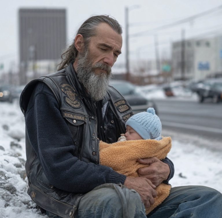 Motocyklista trzymał noworodka przez osiem godzin w zamieci, po tym jak znalazł go porzuconego w toalecie stacji benzynowej