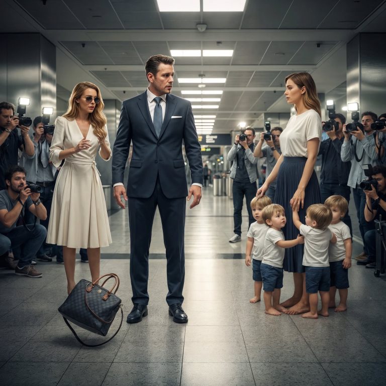 Na lotnisku miliarder niesie walizki swojej kochanki, jak przystało na dżentelmena — po czym przybywa jego żona z czworaczkami…