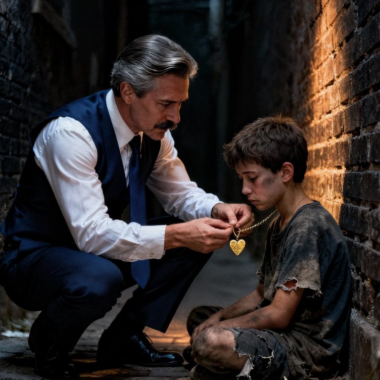 Pewien miliarder spacerował ciemną uliczką deszczową nocą, gdy nagle zatrzymał się gwałtownie, widząc małego chłopca, który miał na sobie naszyjnik należący do jego zaginionej córki.