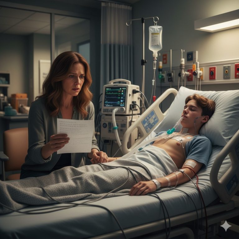 Po wypadku mój syn zapadł w śpiączkę. Zostałam, trzymając go za rękę – i poczułam coś w niej. Ściskał zmiętą karteczkę. Drżącym pismem napisano: „Mamo, sprawdź moją szafę”. Tej nocy, kiedy ją otworzyłam… ledwo mogłam oddychać…