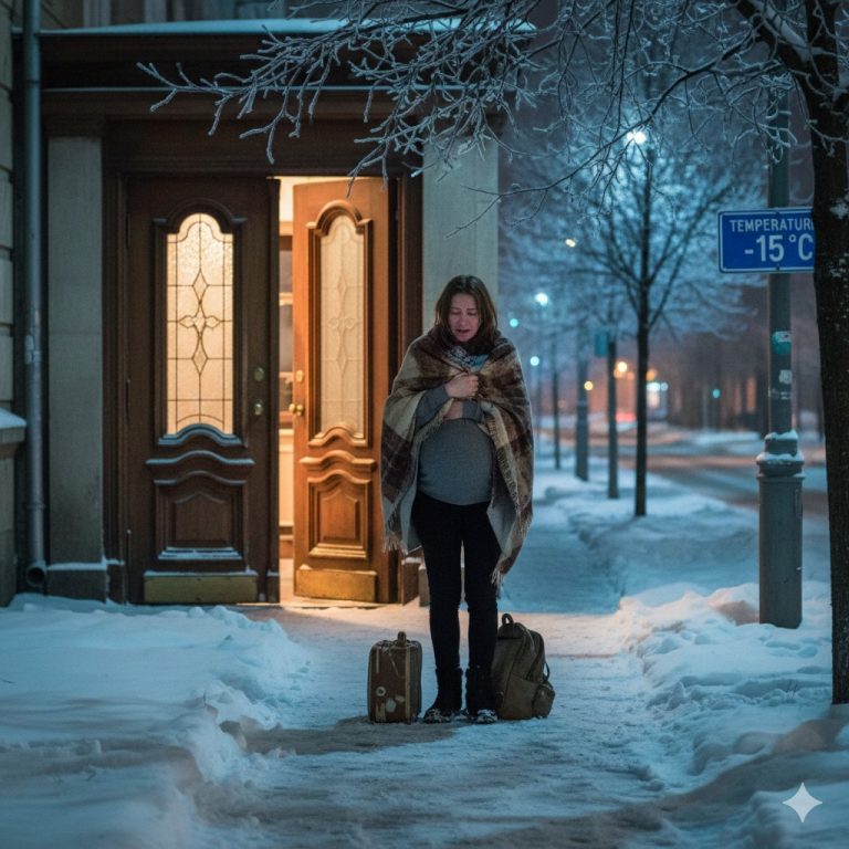 Mój mąż wyrzucił mnie z domu w środku mroźnej nocy… w szóstym miesiącu ciąży. Ale jedna chwila zmieniła wszystko… i sześć lat później prawda pozostawi cię bez słowa…