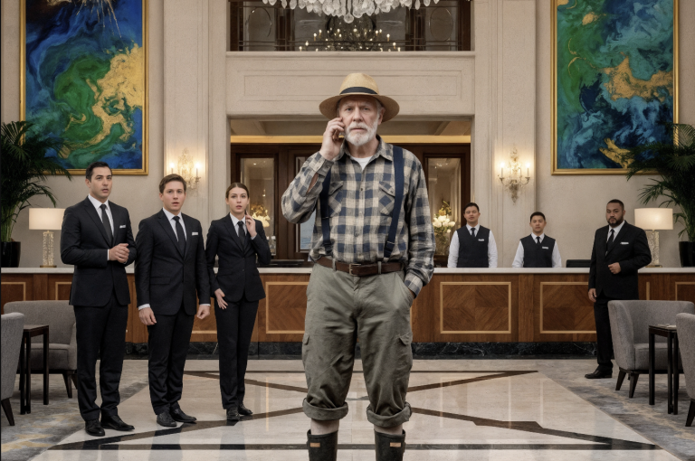 Rolnik wchodzi do hotelu, recepcjonista jest protekcjonalny — kiedy wyjmuje telefon, wszyscy tego żałują…